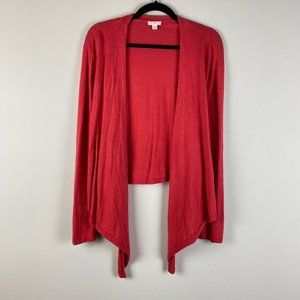 J. Jill Linen Blend Open Front Cardigan Womens Large Red Long Sleeve